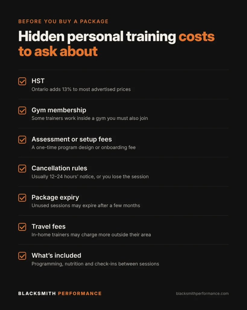 Hidden costs to ask about in Personal Trainer Cost in Toronto