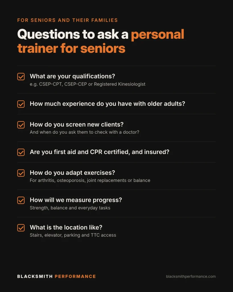 Questions to ask a personal trainer for seniors